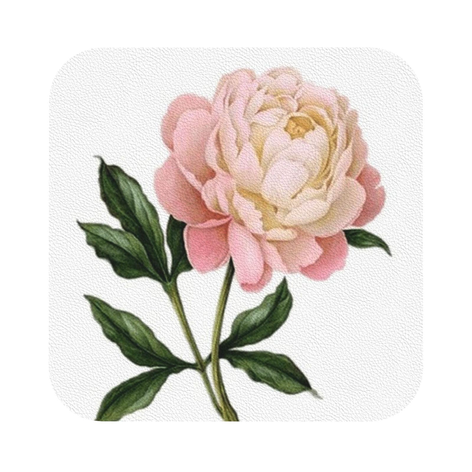 Peony PU Leather Coasters Set of 6 Square Drink Coasters