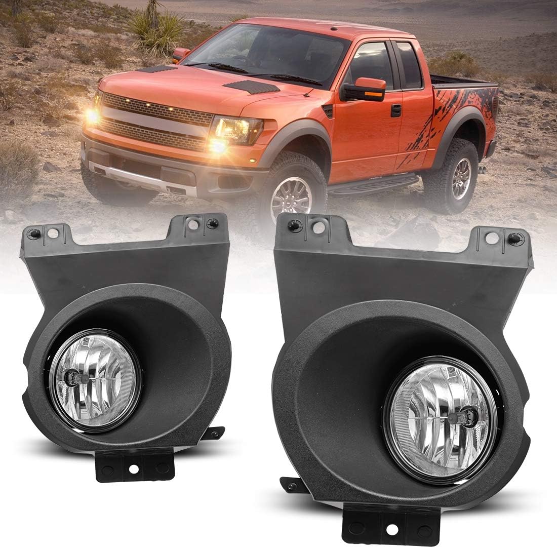 Nixon Offroad Fog Light Set w/Halogen Bulbs for 2009 2010 Ford F-150 F150, Fog Lights Assembly, Clear Lens Waterproof Chrome Black Bezel Cover, Fog Lamp Replacement
