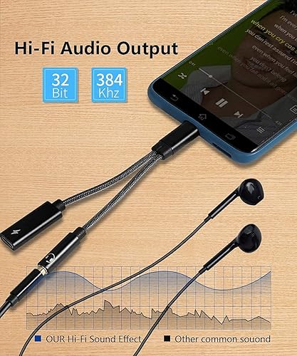 Miniatura 5 de Adaptador para auriculares Samsung Galaxy S24 Ultra, 2 en 1 USB C a conector de auriculares de 0.138 in de alta resolución DAC y PD seguro de 60 W,