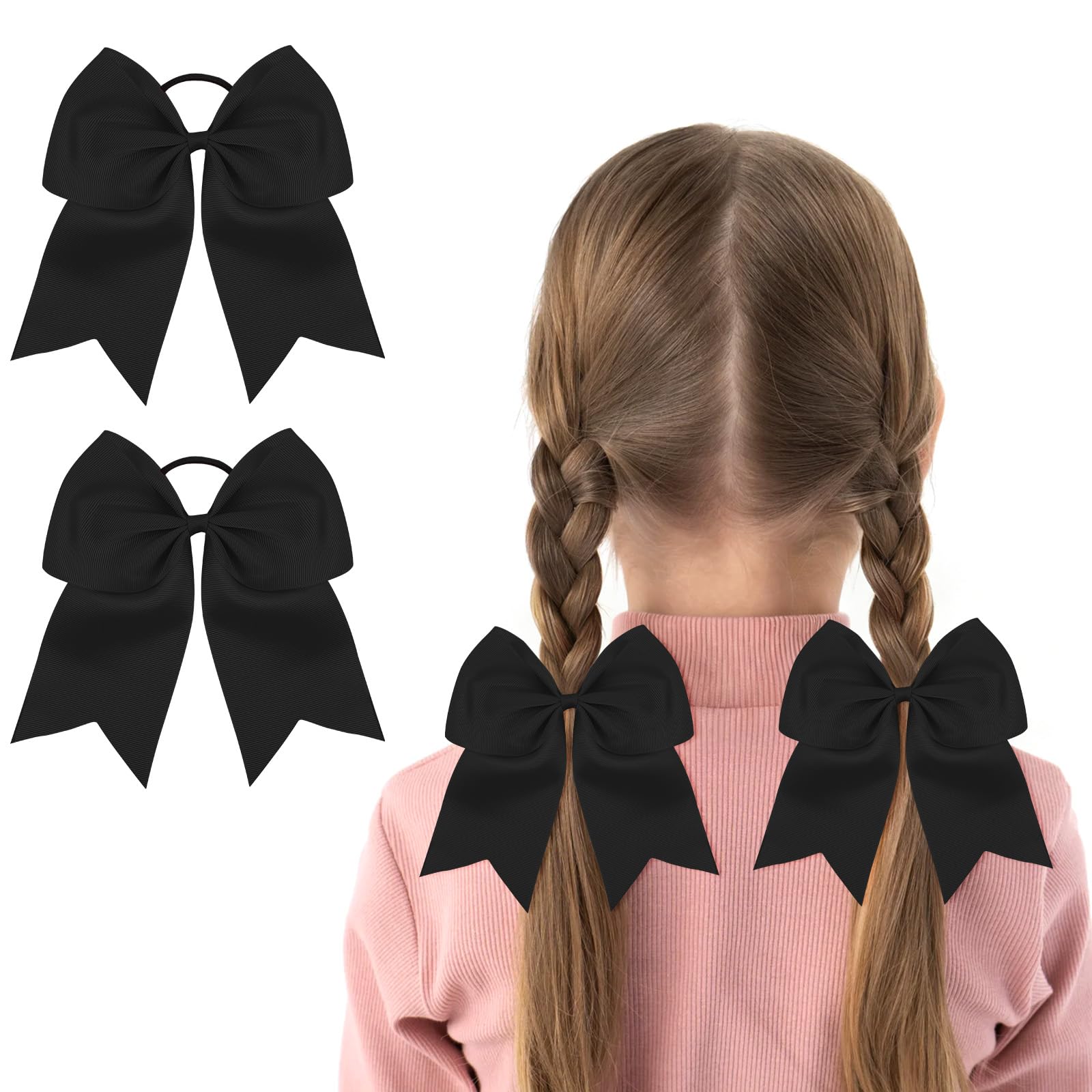 LOPHE Elastische Haargummis mit Schleife für Mädchen, 2 Stück Weiche Schleifen Haarbänder, Baby Kinder Haarschmuck Pferdeschwanzhalter Bunt (7# Schwarz)