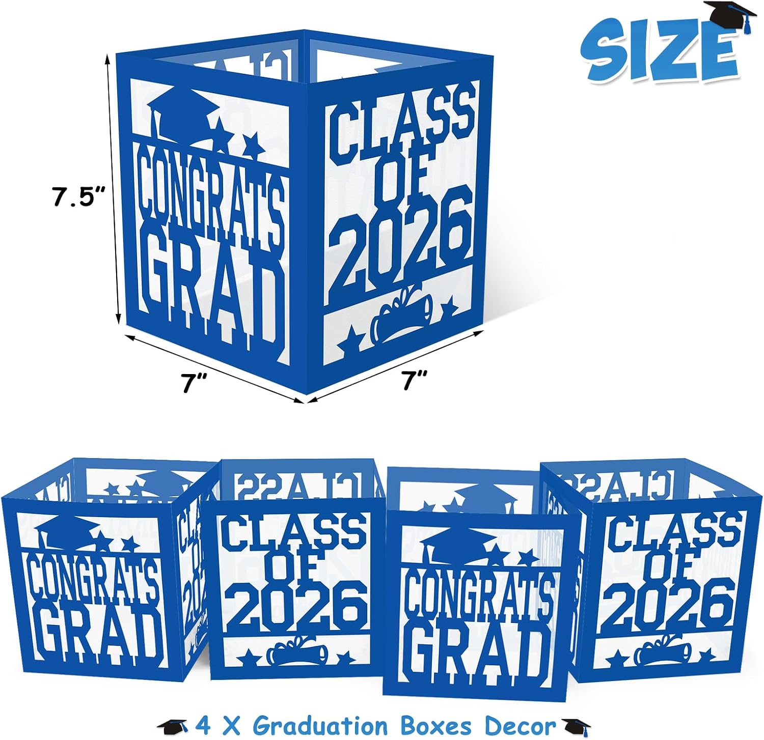 Graduation Table Centerpieces Boxes 2026 Congrats Grad Decor School College Graduation Decorations Class of 2026 Table Centerpieces for Grad Theme Party Decorations Supplies, Set of 4 (Blue) thumbnail
