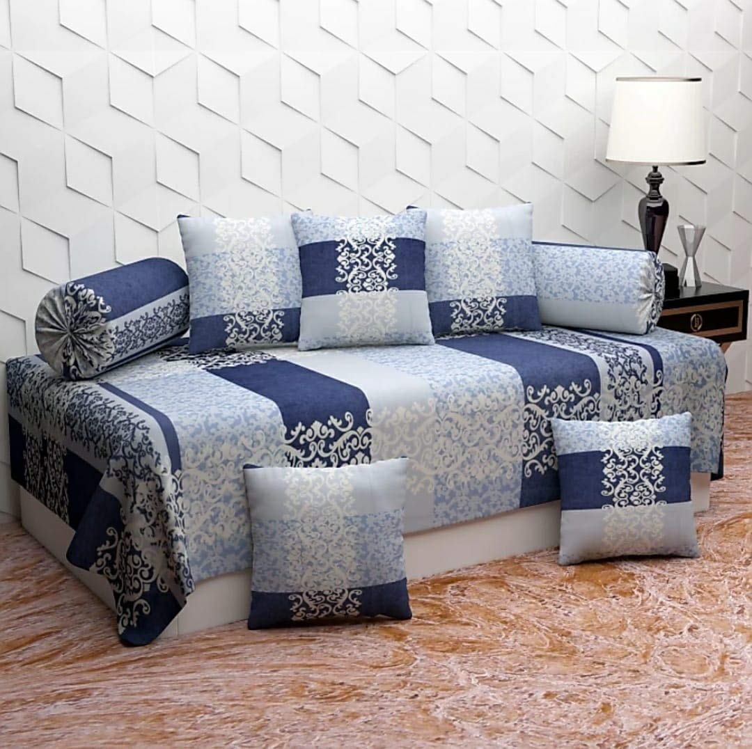 Premium Diwan Set Covers Cotton 8 Pieces Set Pure Cotton Designer Printed Standard Diwan Set (1 Single Bedsheet, 2 Bolster Covers, 5 Cushion Covers)-picture-27