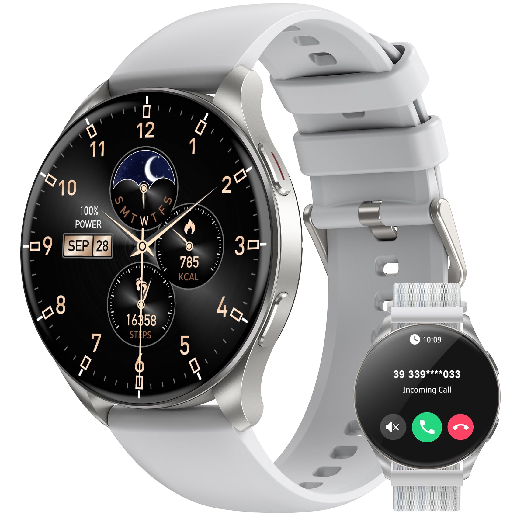 IOWODO Montre Connectée Homme 1,39" avec téléphone Bluetooth, 100+ Sportifs, Etanche IP68 Smart Watch, Podometre/Cardiofrequencemetre/Sommeil, Montre Sport pour iOS Android, Gris