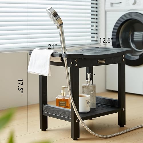 Miniatura 9 de Banco de ducha impermeable, taburete de ducha de poliéster blanco para afeitarse las piernas, asiento de silla de ducha con asas y soporte para