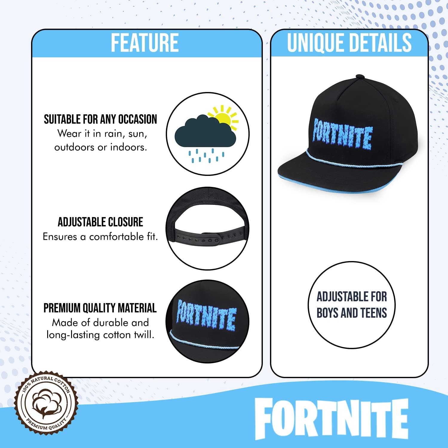 Fortnite Baseball Cap for Boys, Quality Made Boys Hat and Fitted Cap, Flatbrim Baseball Hat with Sleek Design - Image 2