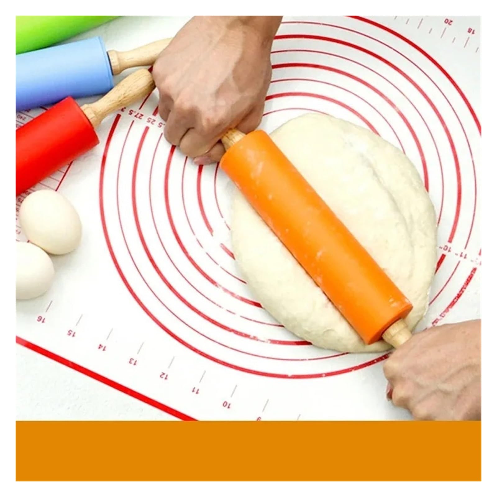 1/4 Stück Silikon-Nudelholz mit Holzgriff, antihaftbeschichteter Teigroller, Küchen-Backwerkzeug(4Pcs Size L)