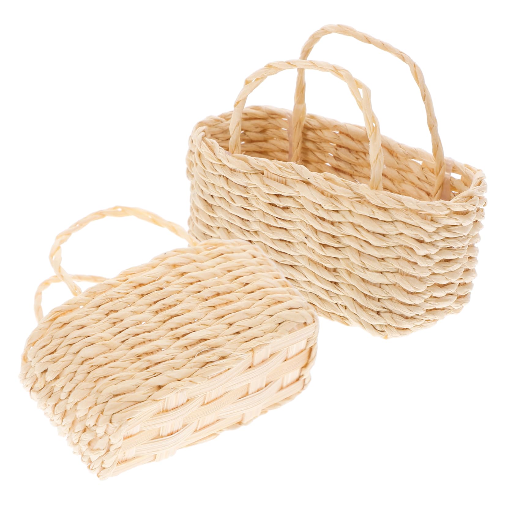 Toyvian Miniature Raffia Set 2pc Handmade Woven Dollhouse Accessories for Miniature Decor Photography Props Elegant Portable Mini Storage