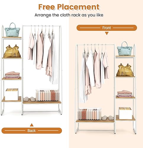 Miniatura 4 de Giantex Perchero con estantes, perchero con estantes de 5 niveles, perchero resistente con barra para colgar, organizador de almacenamiento de