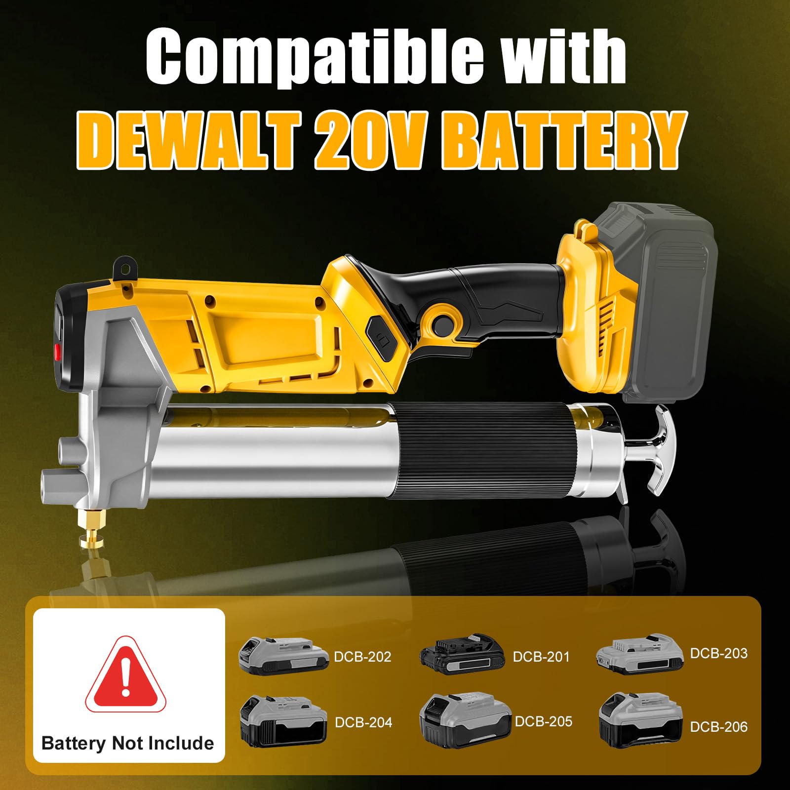 Pistola de engrase a batería compatible con batería Dewalt de 20 V, caudal de 160 g/min, 6000 – 13000 PSI de alta presión | Luz LED, diseño 2 en 1 (parado/tumbado), para coche, maquinaria