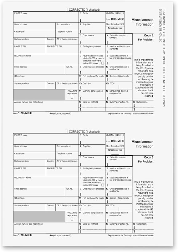 1099 MISC and NEC Forms 2026 Laser Forms IRS Approved Designed for QuickBooks and Accounting Software 4 Part Tax Forms Kit, 50 Vendor (25 MISC - 25 NEC)