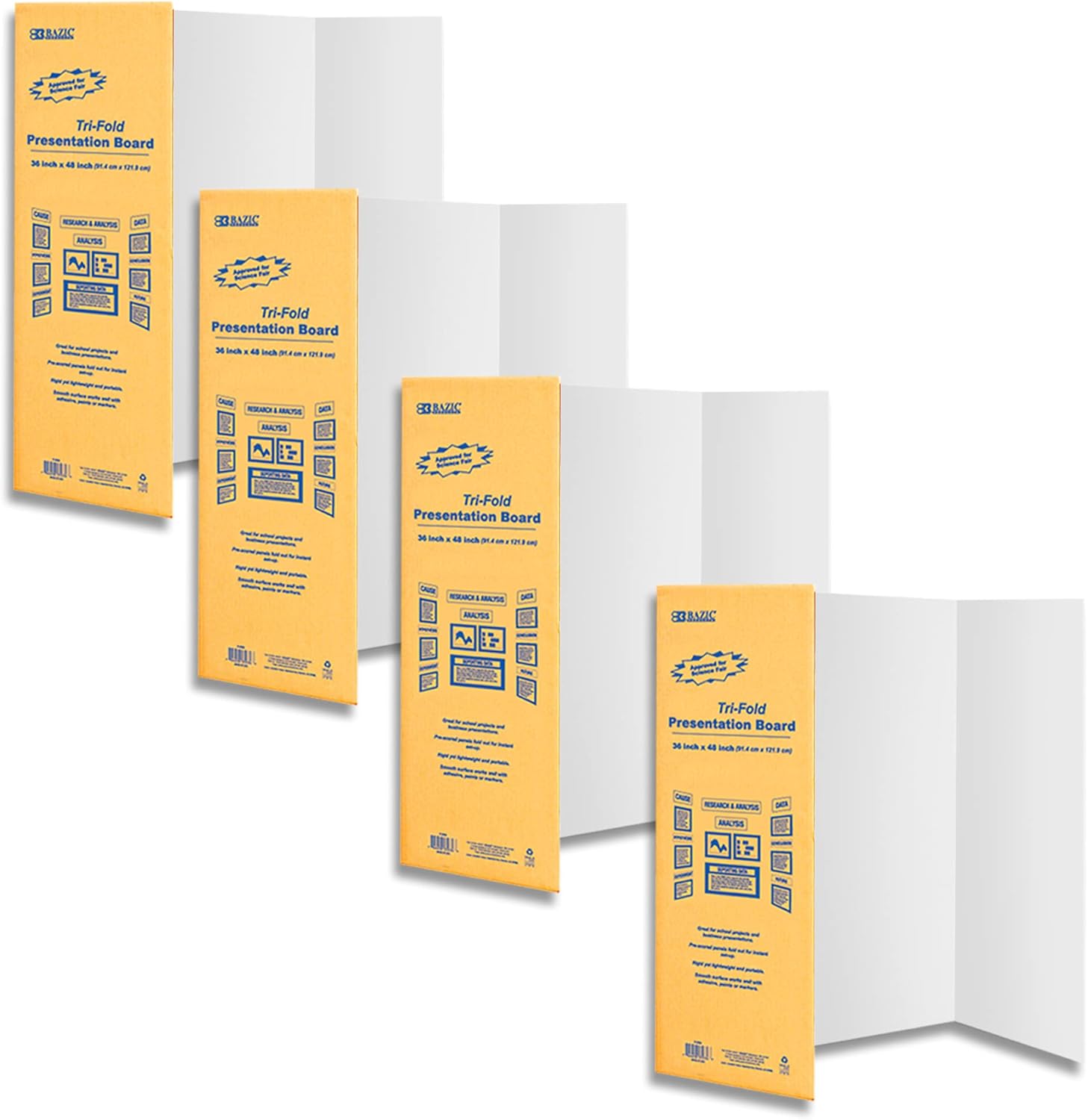 BAZIC Trifold Presentation Board 36" X 48" White, TriFold Corrugated Poster Boards, Cardboard