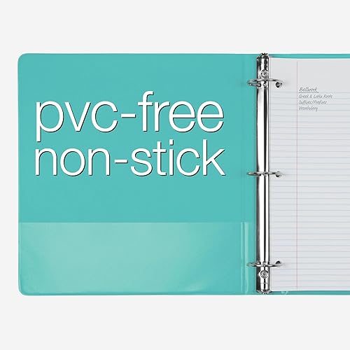 Miniatura 6 de Cardinal Carpetas de 3 anillas, 1.5 pulgadas, anillos redondos, capacidad para 350 hojas, vista de presentación ClearVue, antiadherente, colores