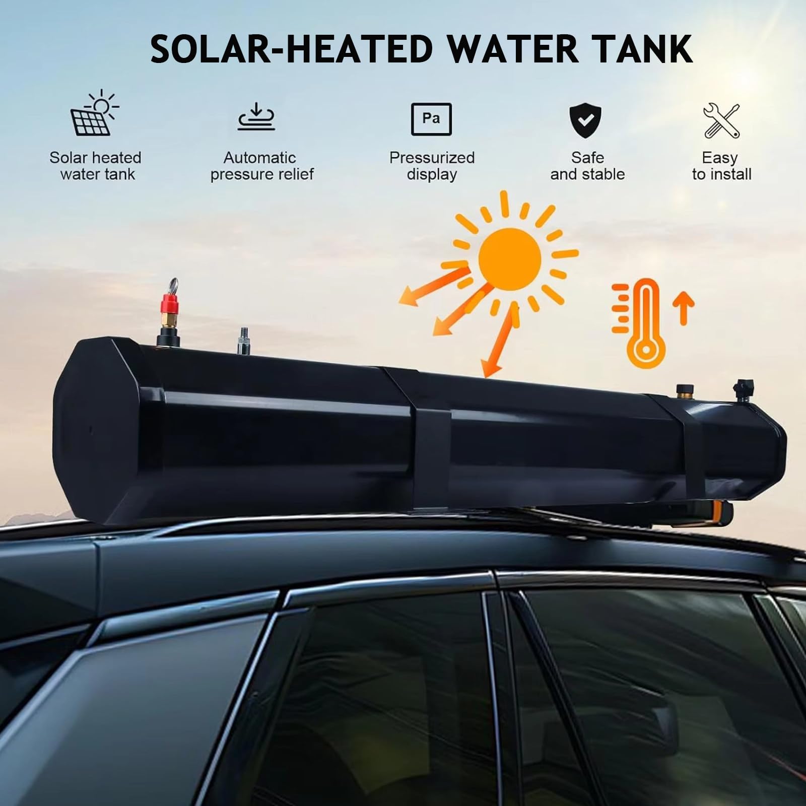 Ducha portátil para Camping, Ducha Solar de Techo de 20/30 L, Tanque de Agua para Exteriores con Manguera y Cabezal de Ducha, para Camiones, vehículos Todoterreno, autocaravanas y SUV 30L