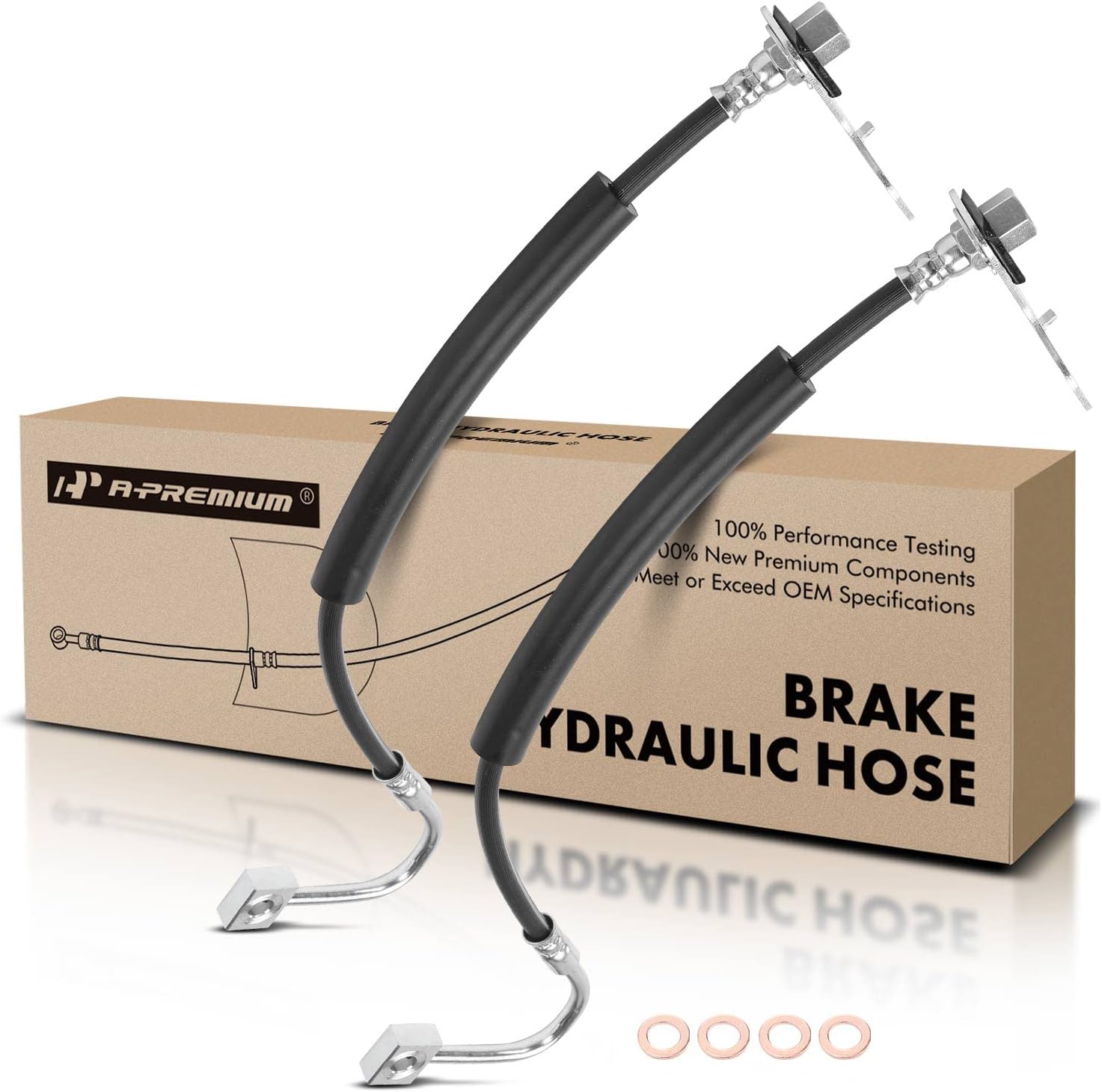 A-Premium Rear Driver and Passenger Brake Hydraulic Hoses Compatible with Select Dodge and Chrysler Models - Durango 2004-2009, Aspen 2007-2009, with Bracket - Replace# 52855278AA(Pack of 2)