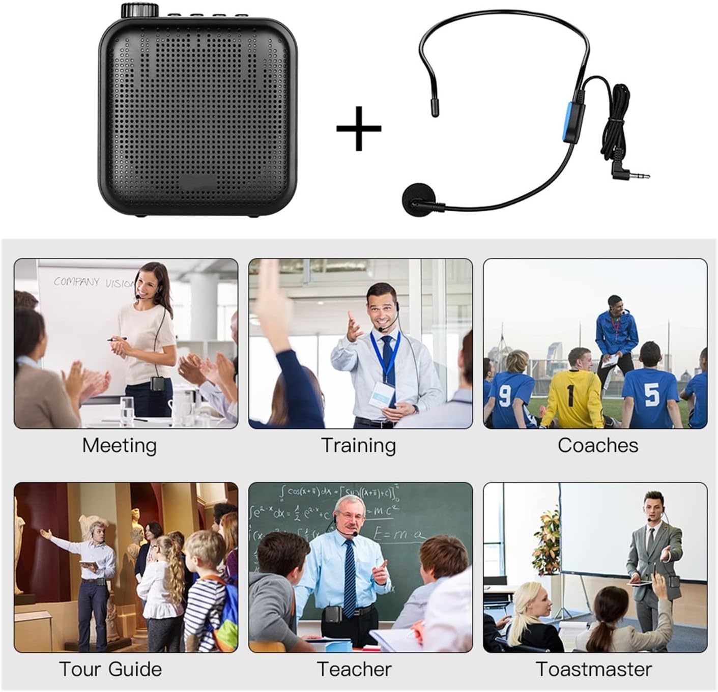 Megaphone Bullhorn 12W Portable Mini Voice Amplifier for Teachers Class Tour with Microphone Headset and Waistband Sound-amplifying Music Playing