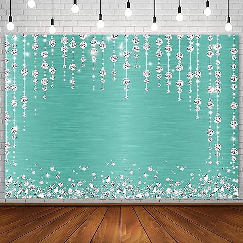Sendy Telón de fondo de cortina de diamantes turquesa de 8 x 6 pies para fotografía, decoración de fiesta de cumpleaños, boda, despedida de soltera,