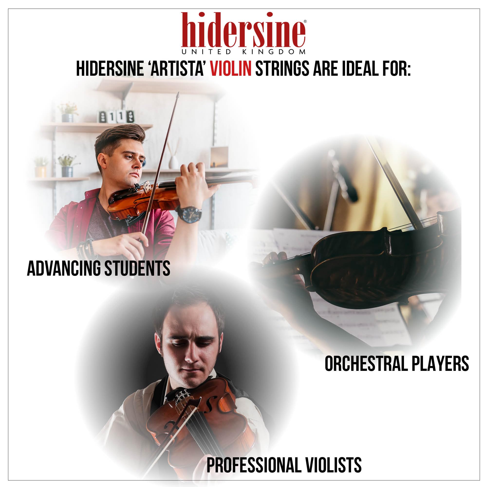 Hidersine Artista - Juego de cuerdas para violín, núcleo sintético, tamaño 4/4-3/4, para estudiantes de violín intermedios y avanzados