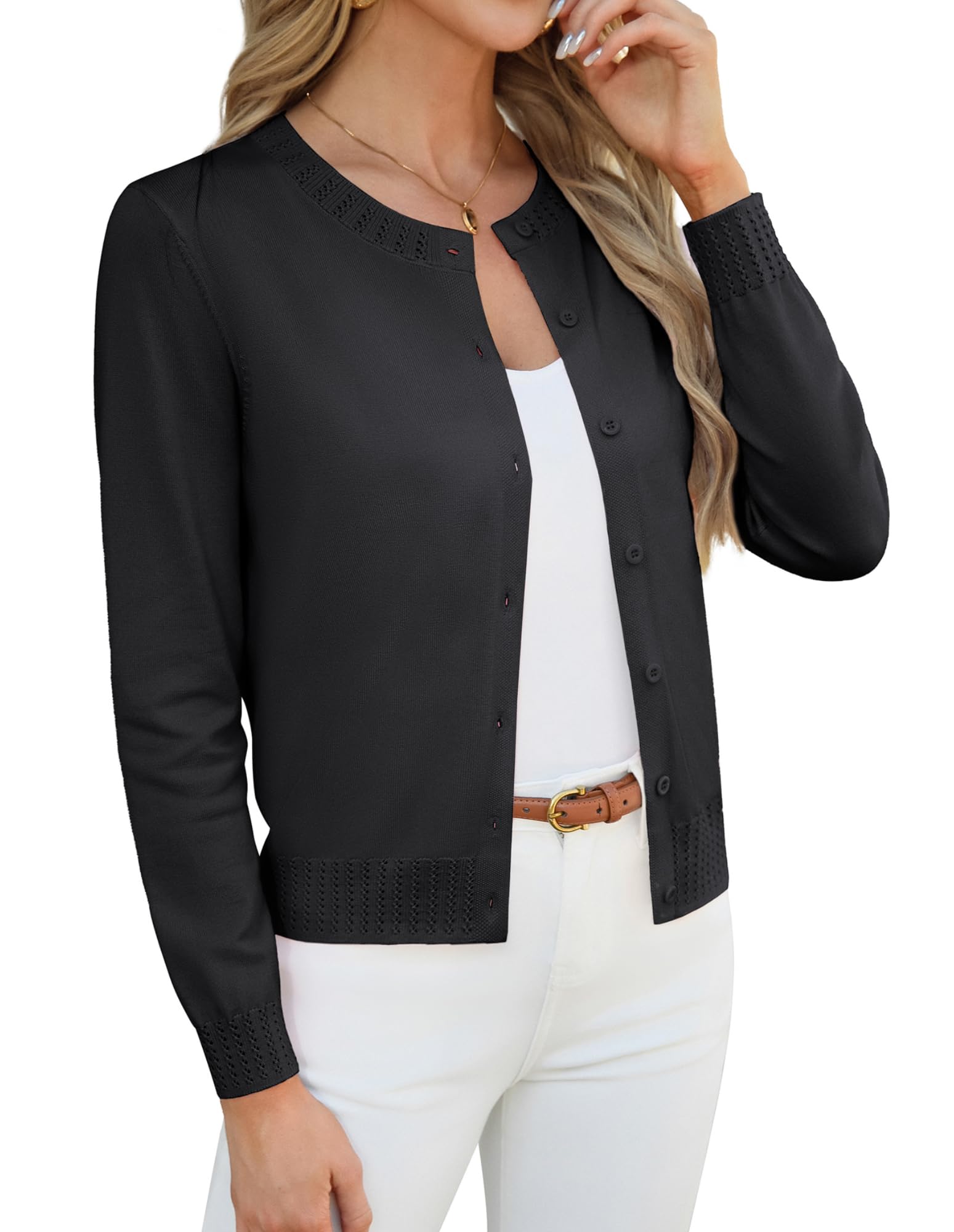 GRACE KARIN Womens Cropped Cardigan Sweaters Trendy Lightweight Shrugs Button Up Long Sleeve Knit Tops
