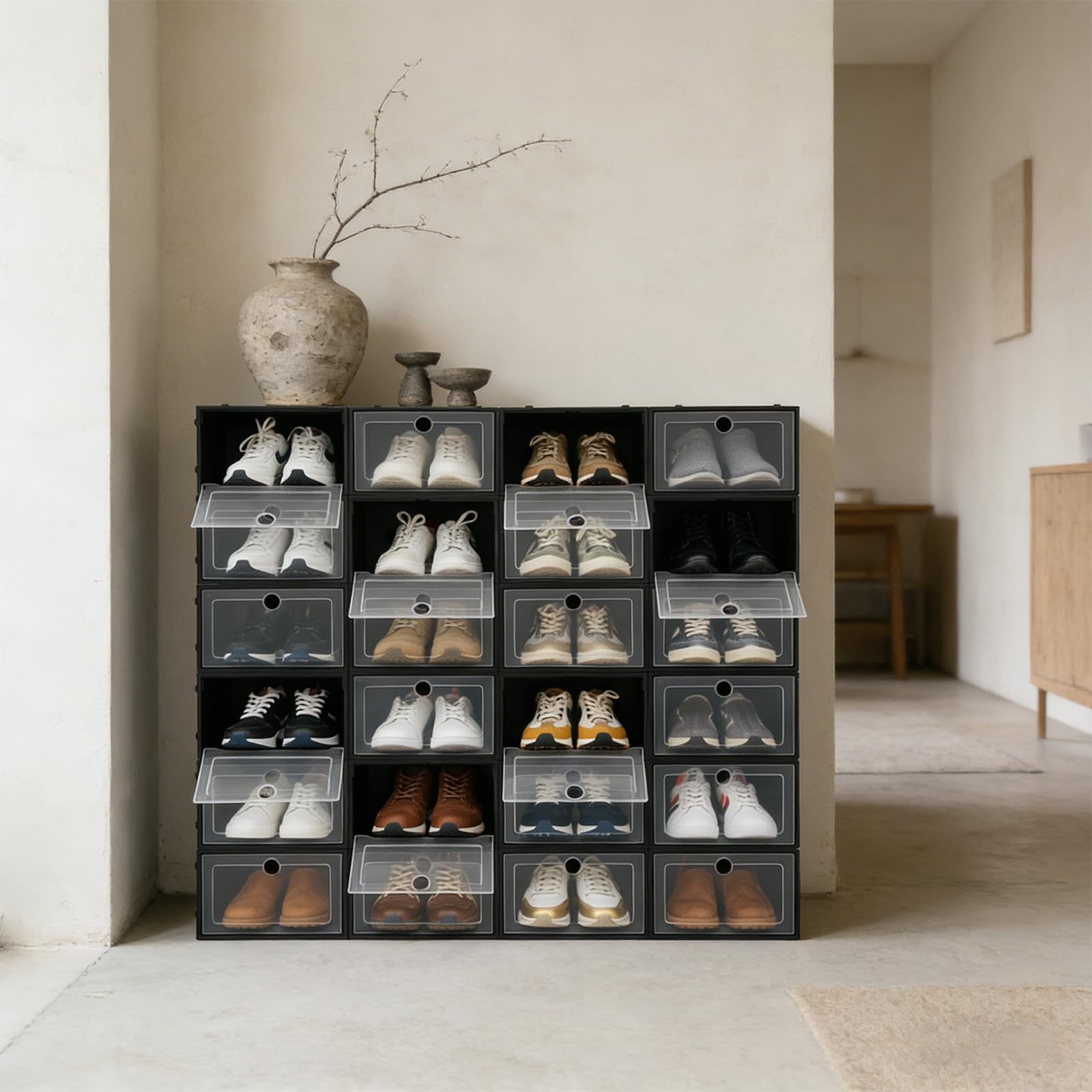 Scatola portaoggetti per scarpe impilabile 24 pezzi in plastica PP