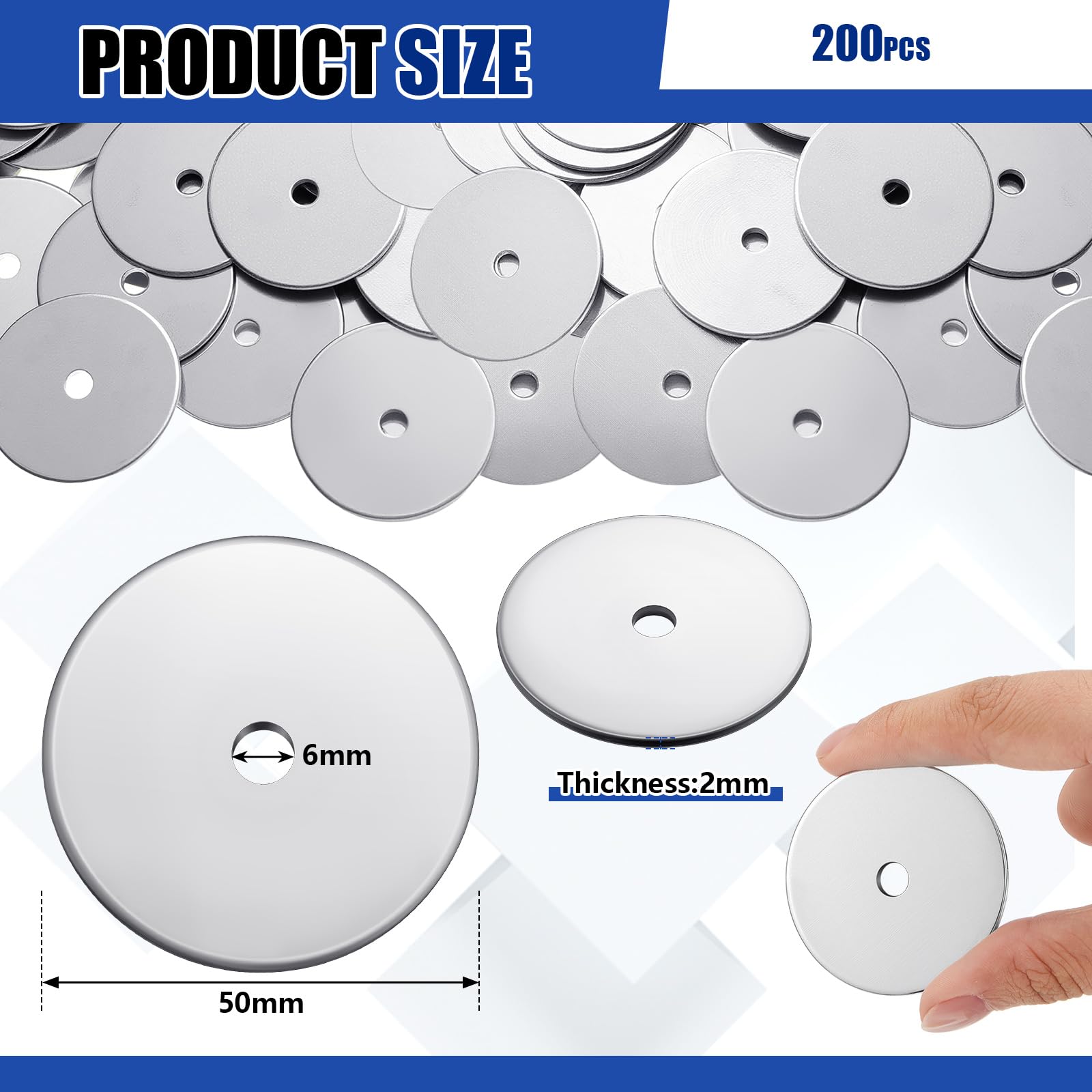 Yaocom 200 rondelle per parafango da 1/4" x 2", spessore 2 mm, rondelle per legno e ambienti umidi