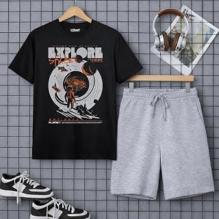 LITWAY Boys Cotton Printed Regular Fit T-Shirt and Shorts Clothing Set (Pack of 1) Price In India