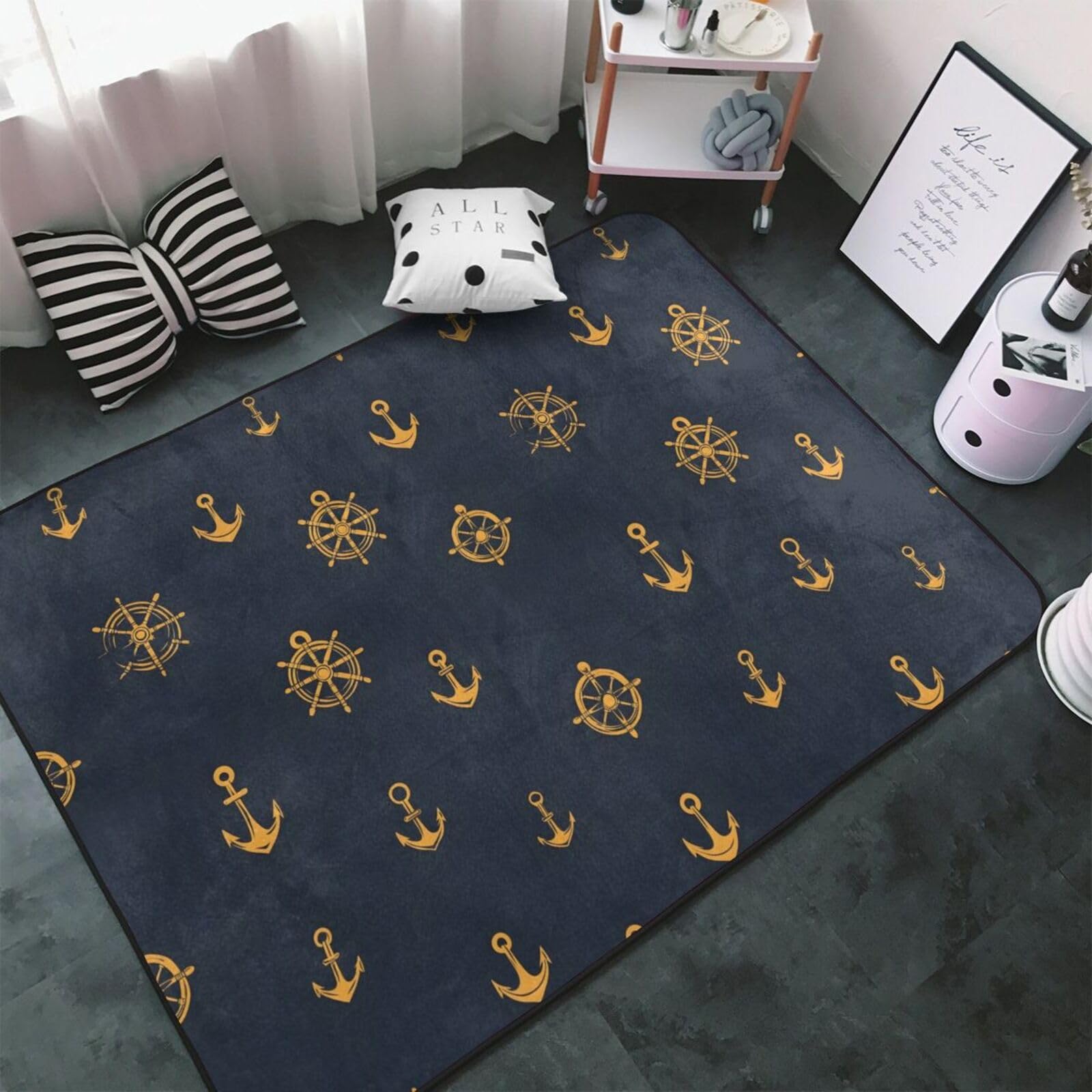 Tapis décoratif pour salon grand format imprimé ancre