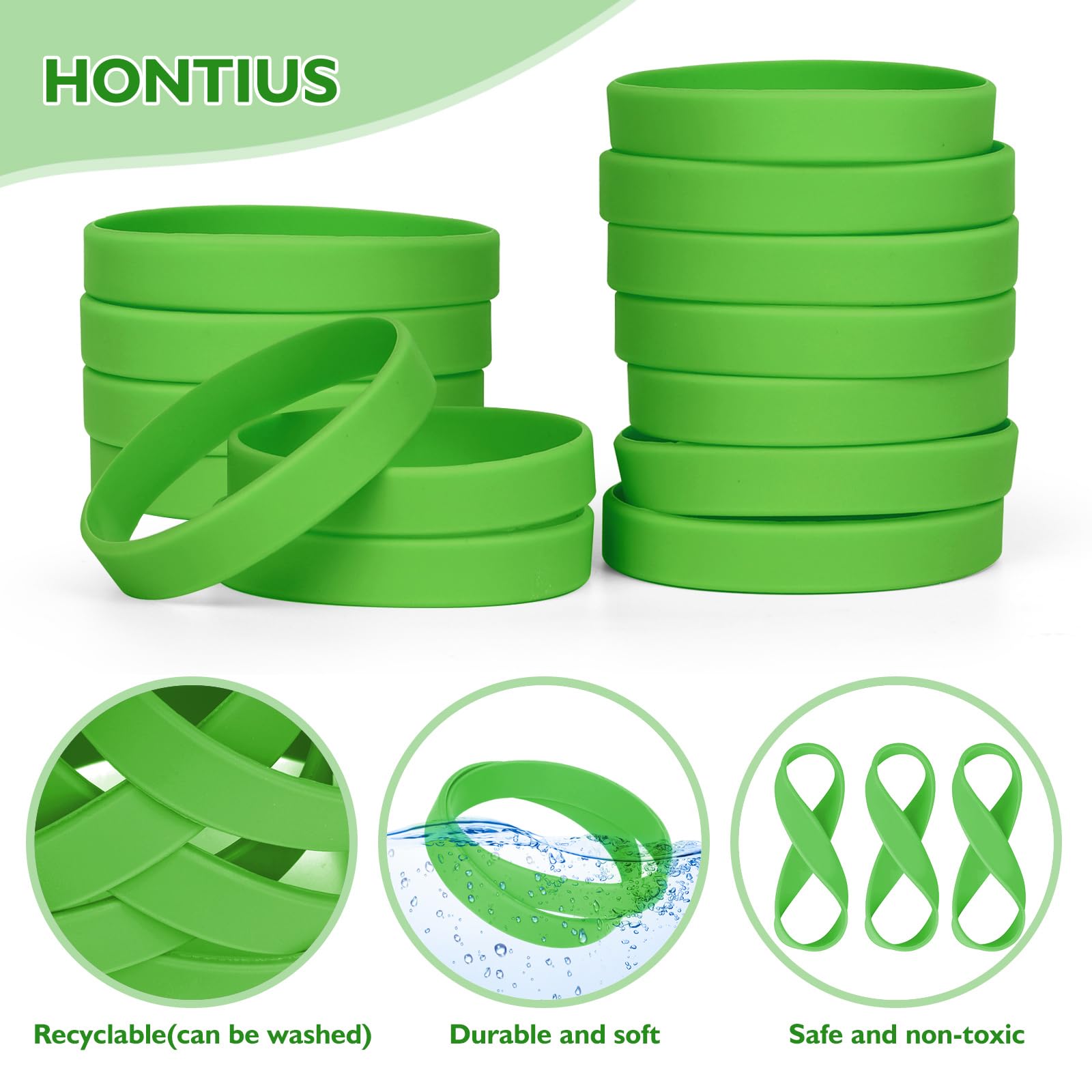 Braccialetti In Gomma Silicone Vuoto Elastici per Uomo Donna Festa Verde 12 Pezzi
