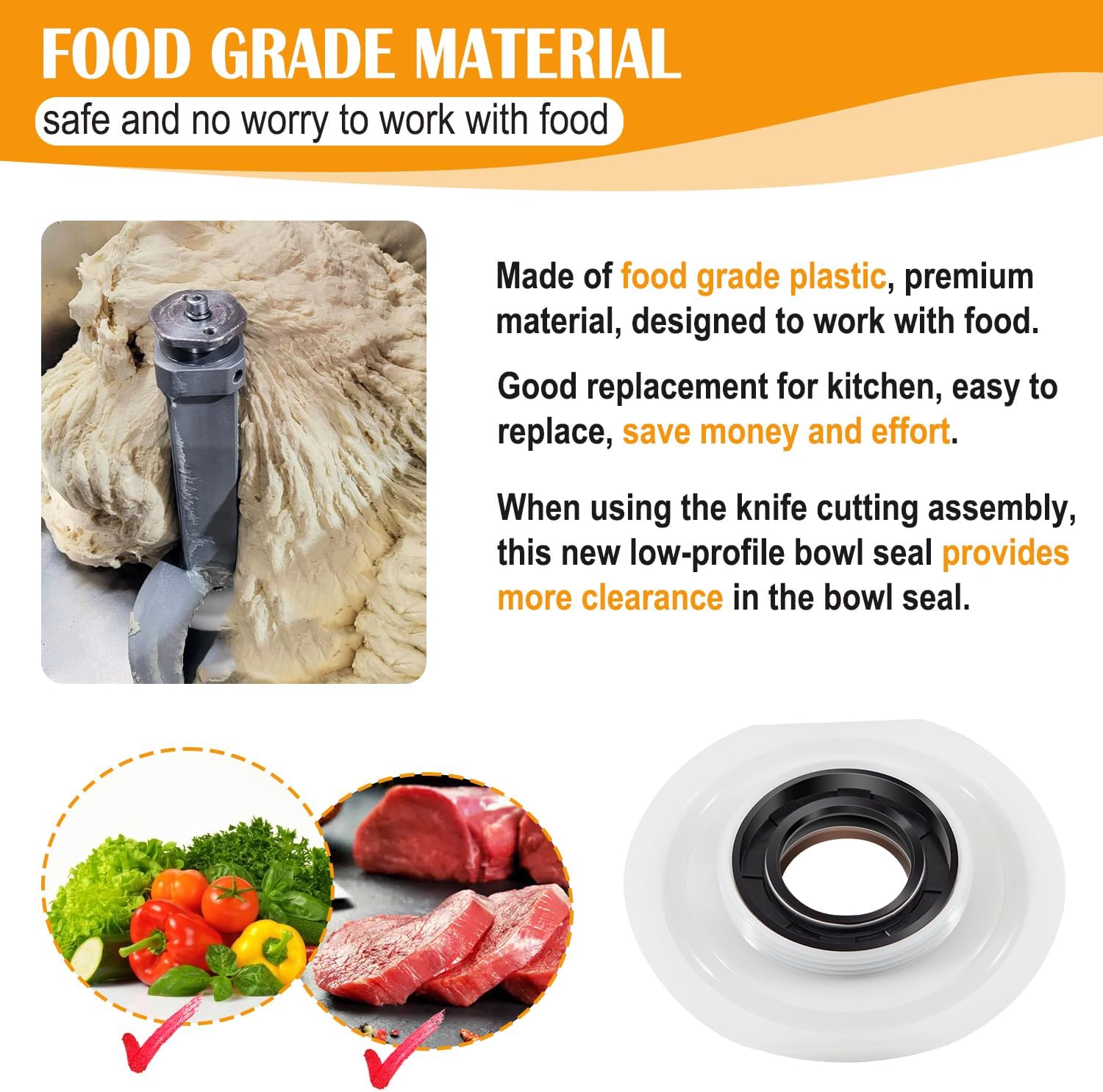 Replace for VCM 44/40/25 Bowl Seal Assembly with O-Ring for Hobart/Berkel/Stephan Cutter Mixer Replace Part Number #0180