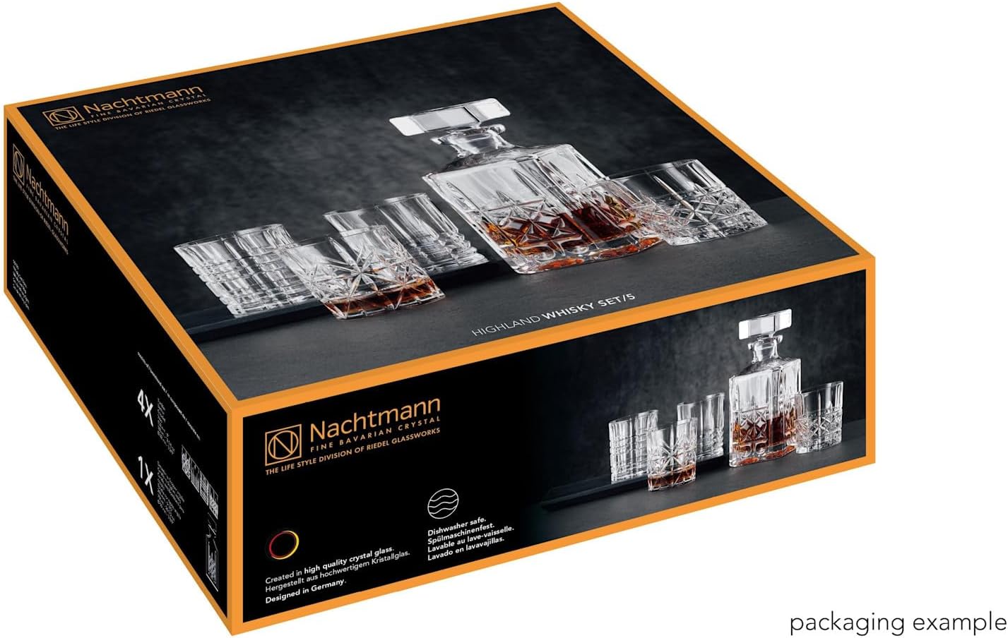Nachtmann Highland Collection Whisky Set – Lead-Free 5-Piece Crystal Drinkware Ensemble with Decanter & 4 Unique Tumblers, Machine-Made Glassware for Bourbon, Scotch, Cocktails, Entertaining