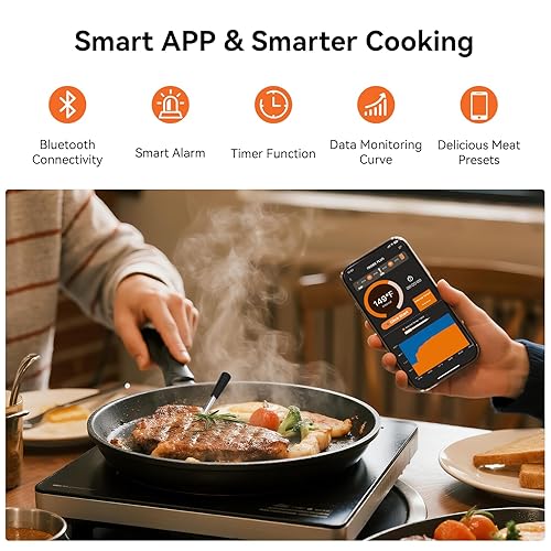 Miniatura 2 de Termómetro inalámbrico inteligente para carne, termómetro Bluetooth para alimentos para parrilla, seguimiento remoto y temperatura precisa con