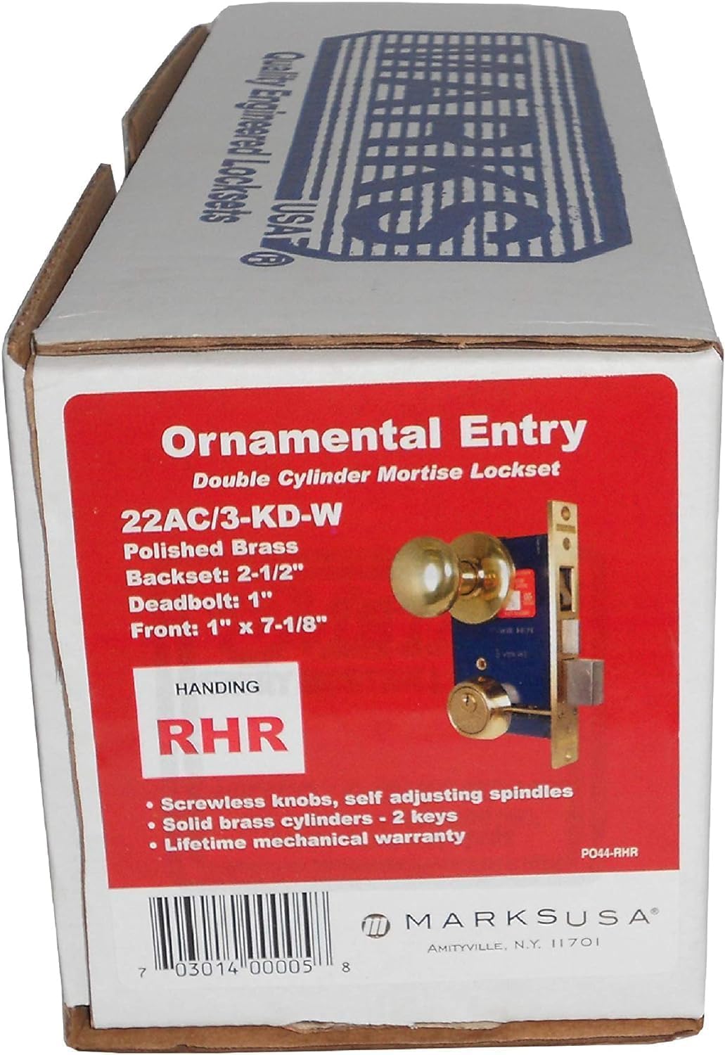 Marks 22AC RHR Double Cylinder Iron Gate Ornamental Mortise Lock Set with 2-1/2" Backset