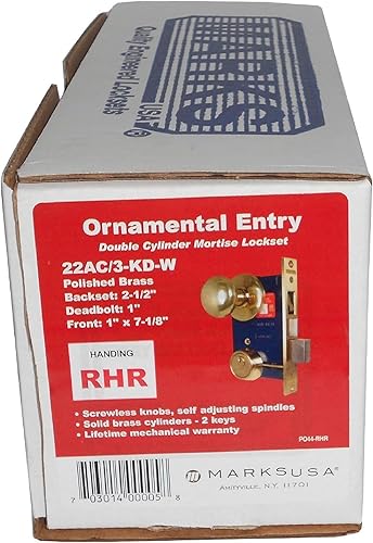 Miniatura 2 de Marks 22AC LHR - Juego de cerraduras ornamentales de embutir con puerta de hierro de doble cilindro con 2-1/2"