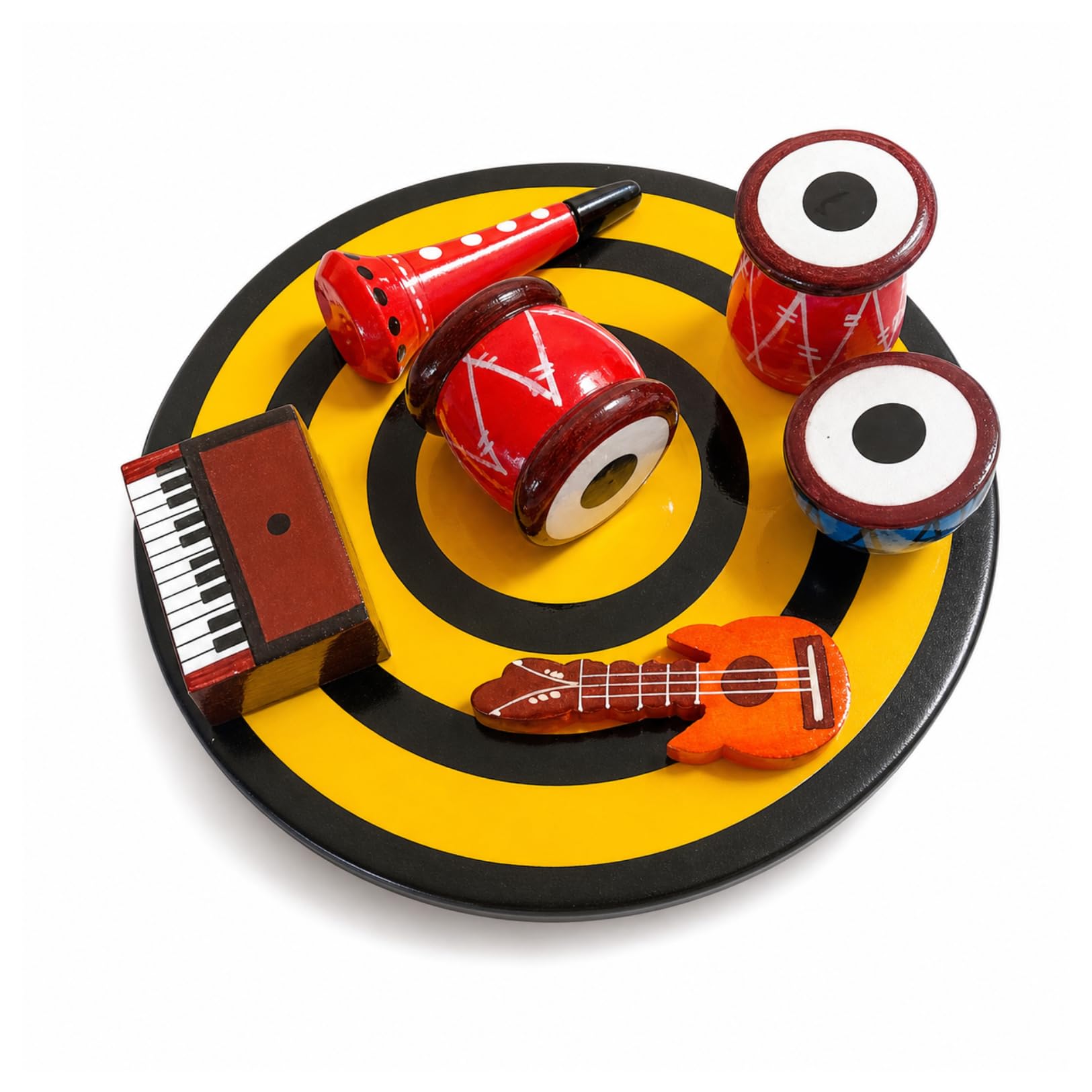 Premium Handmade Channapatna Wooden Musical Instrument Set Toy | Miniature Tabla, Harmonium & Guitar Home Decor Showpiece | Eco-Friendly Non-Toxic Pine Wood Craft (13 x 10 x 10 cm)-image-19