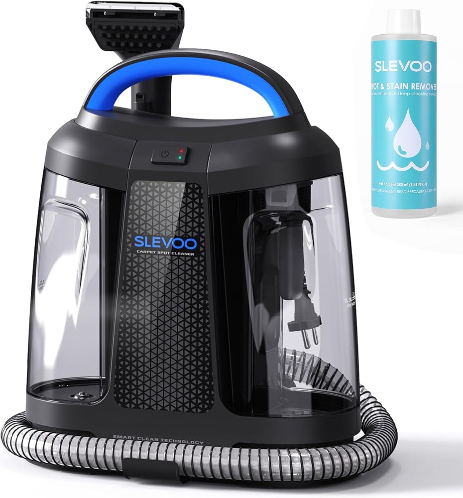 Slevoo 450W Portable Carpet Cleaner Machine with 1 Bottle Cleaning Solutions, Strong Suction Upholstery and Furniture Cleaner for Cleaning Stairs, Car Interiors, for Pet Footprint, Dust, Oil(AU-C003)