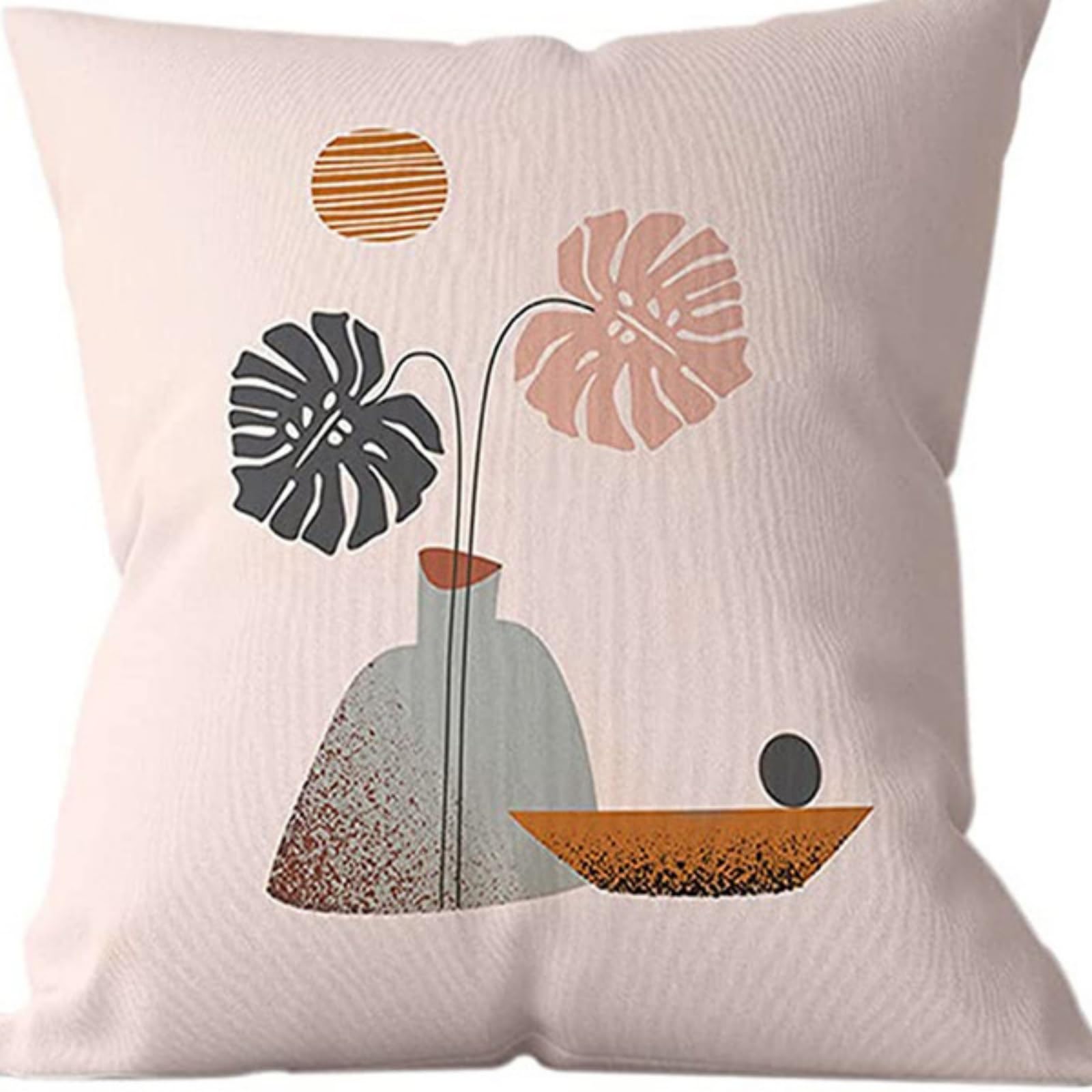 Cushion Covers 60cm x 60cm Pink Leaves Large cushions with covers included - Linen Square Decorative Throw Pillowcases with Invisible Zipper, for Livingroom Sofa Bedroom