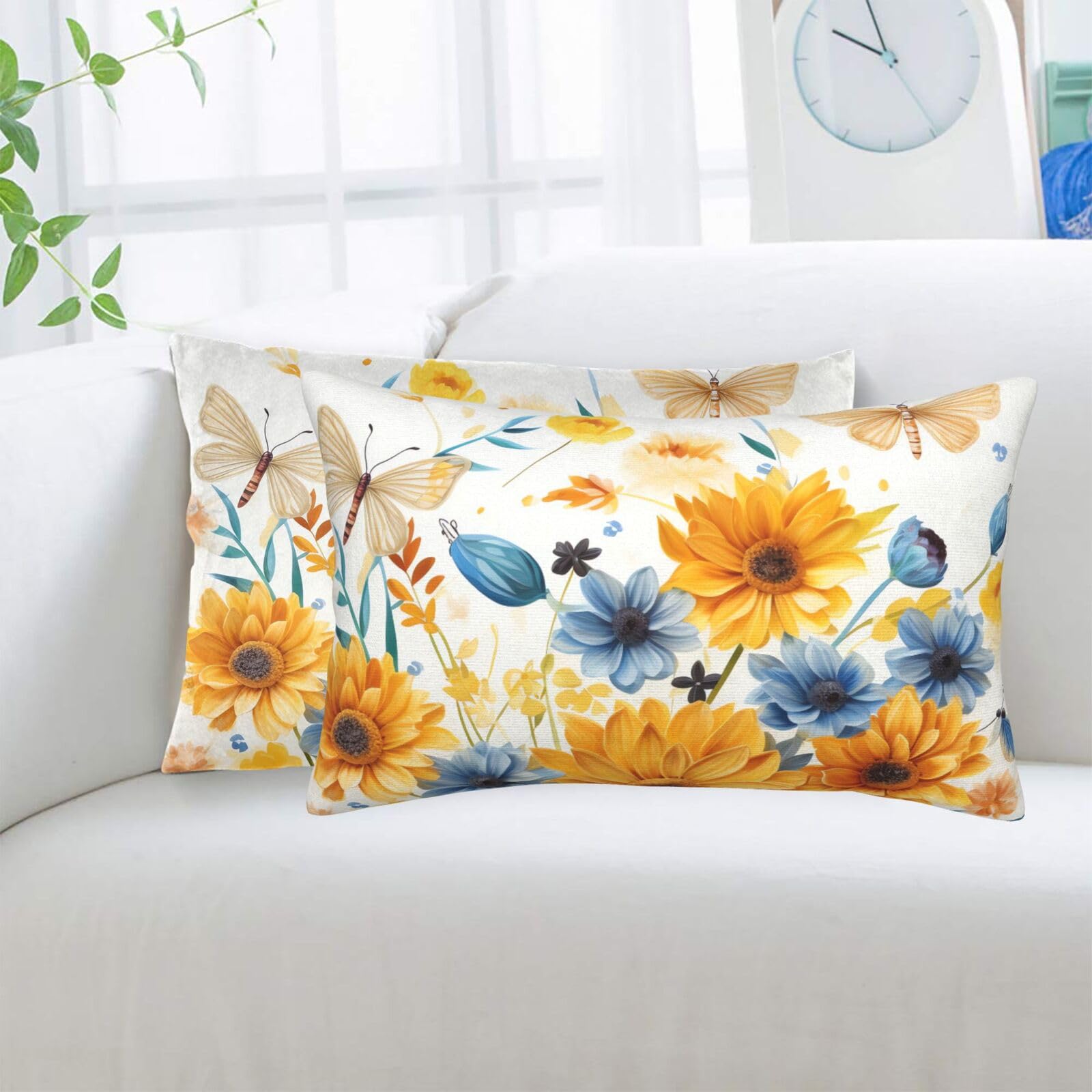 Sunflowers and Dragonflies Standard Pillowcases Sets of 2, Ultra Soft Microfiber Plush Pillow Cases 20"X30" Comfort Decorative Throw Pillow Cover with Hidden Zipper for Bedroom, Sofa, Couch