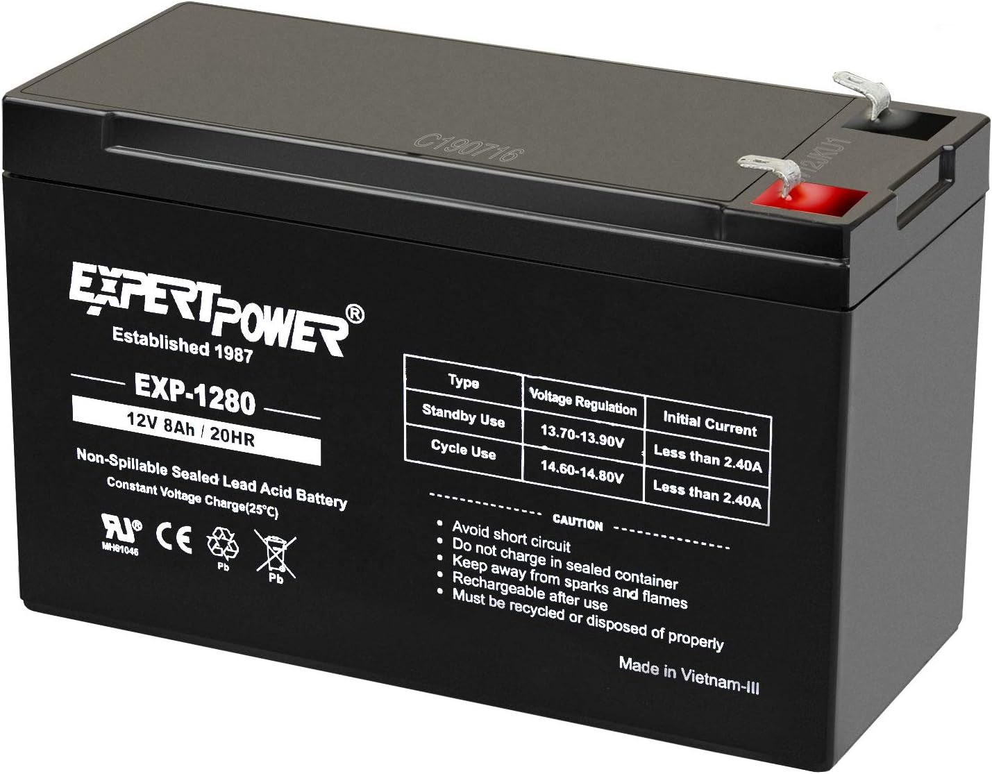 ExpertPower 12V 8AH Sealed Lead Acid (SLA) Battery Replacement for APC Back-UPS ES 550VA Pro 1300/1500 Liftmaster CSL-24VDC Slider Gate Opene - F2 Terminals / 8 Pack : Health & Household