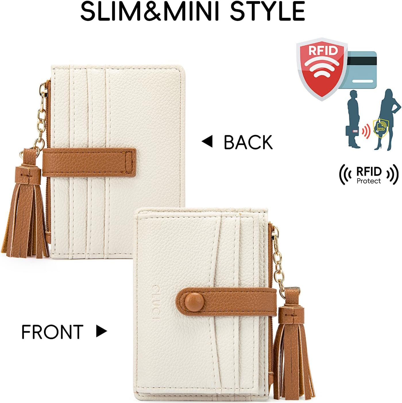 CLUCI Small Womens Wallet RFID Blocking Credit Card Holder with ID Window Leather Slim Card Wallets for Women Beige with Brown