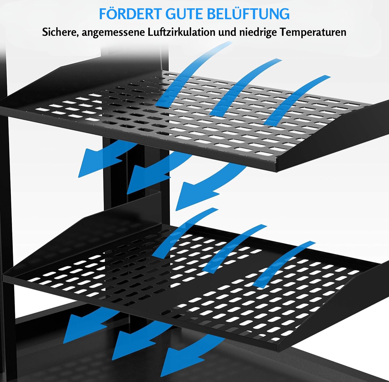 Pyle Fachboden - 2HE Rack Shelf – Belüfteter Rackboden aus Stahl für Netzwerkschrank und Serverschrank – Bild 6