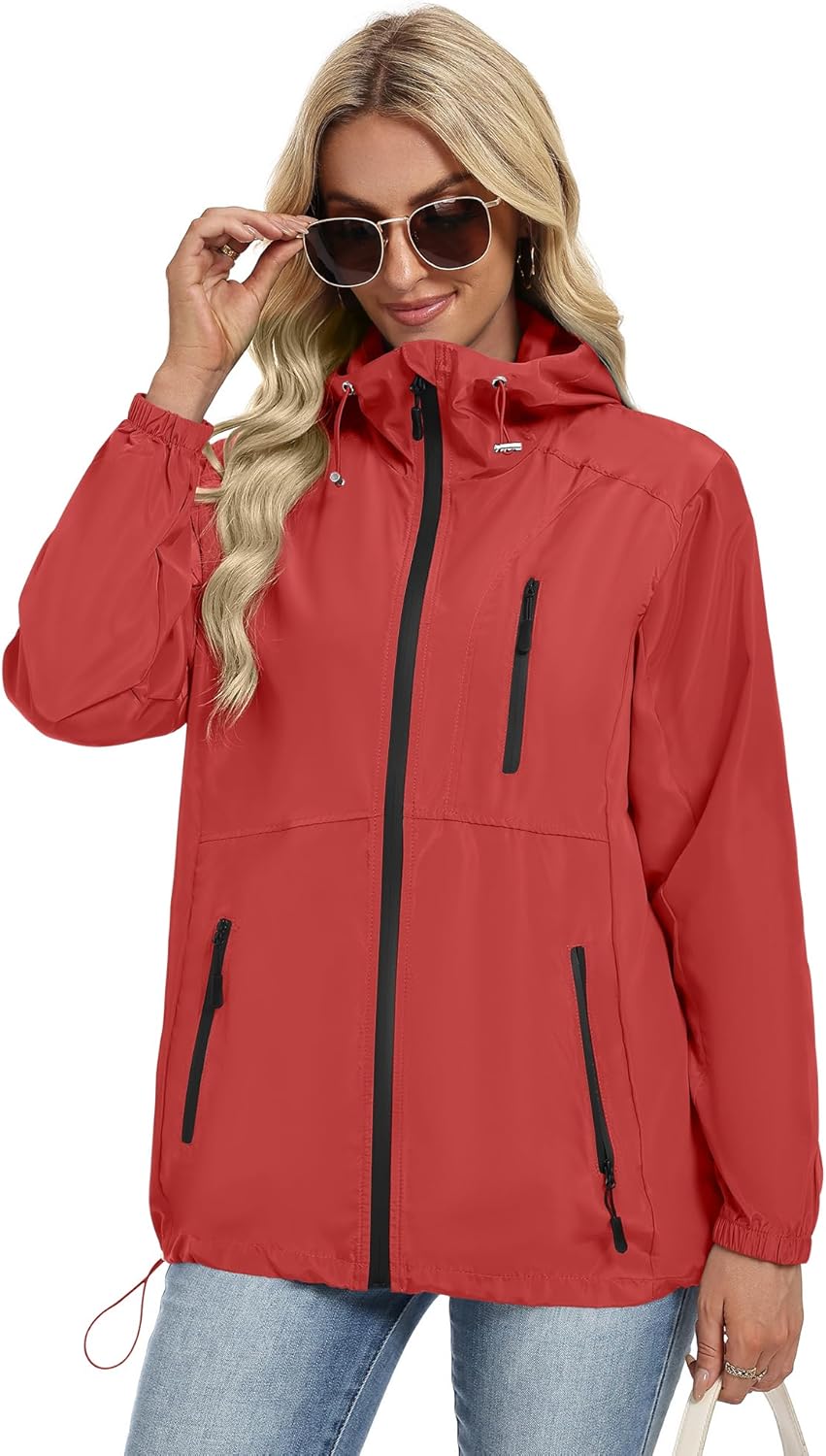 Avoogue Women's Lightweight Rain Jacket Waterproof with Hood Packable Windbreaker Jacket for Women