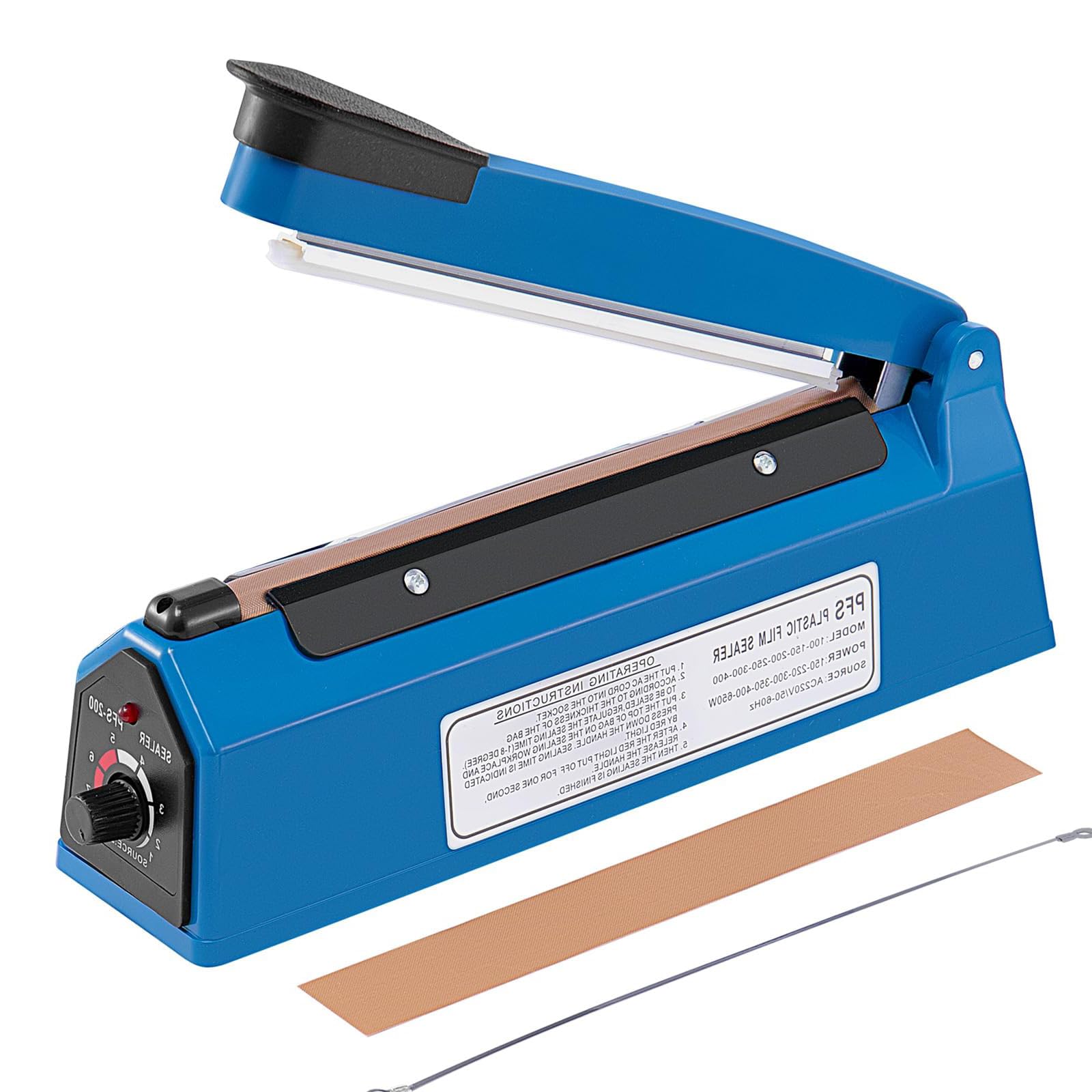 CROWNSHOP Impulse Heat Sealer Portable Manual Food Film Sealing Machine Pressure Sealing Machine for Plastic Bag for Food Sealing (200mm)