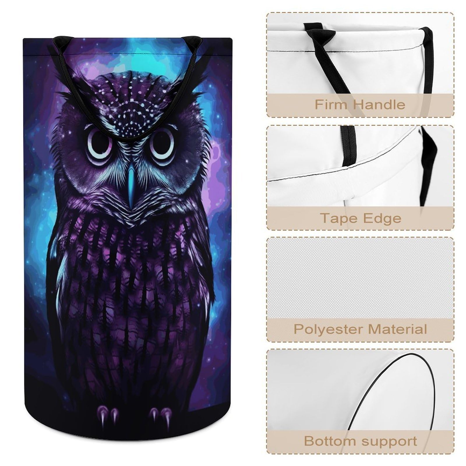 Cesta de ropa sucia de búho morado. Bolsa grande para ropa sucia. Cesta de almacenamiento para asas de fácil transporte. Cesta grande para ropa con asas, cubo de almacenamiento de ropa, organizador de