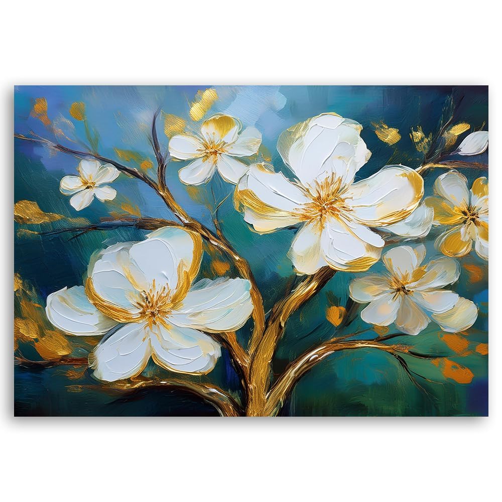 Lienzo de flores blancas con elegantes acentos dorados BOSKMS 7