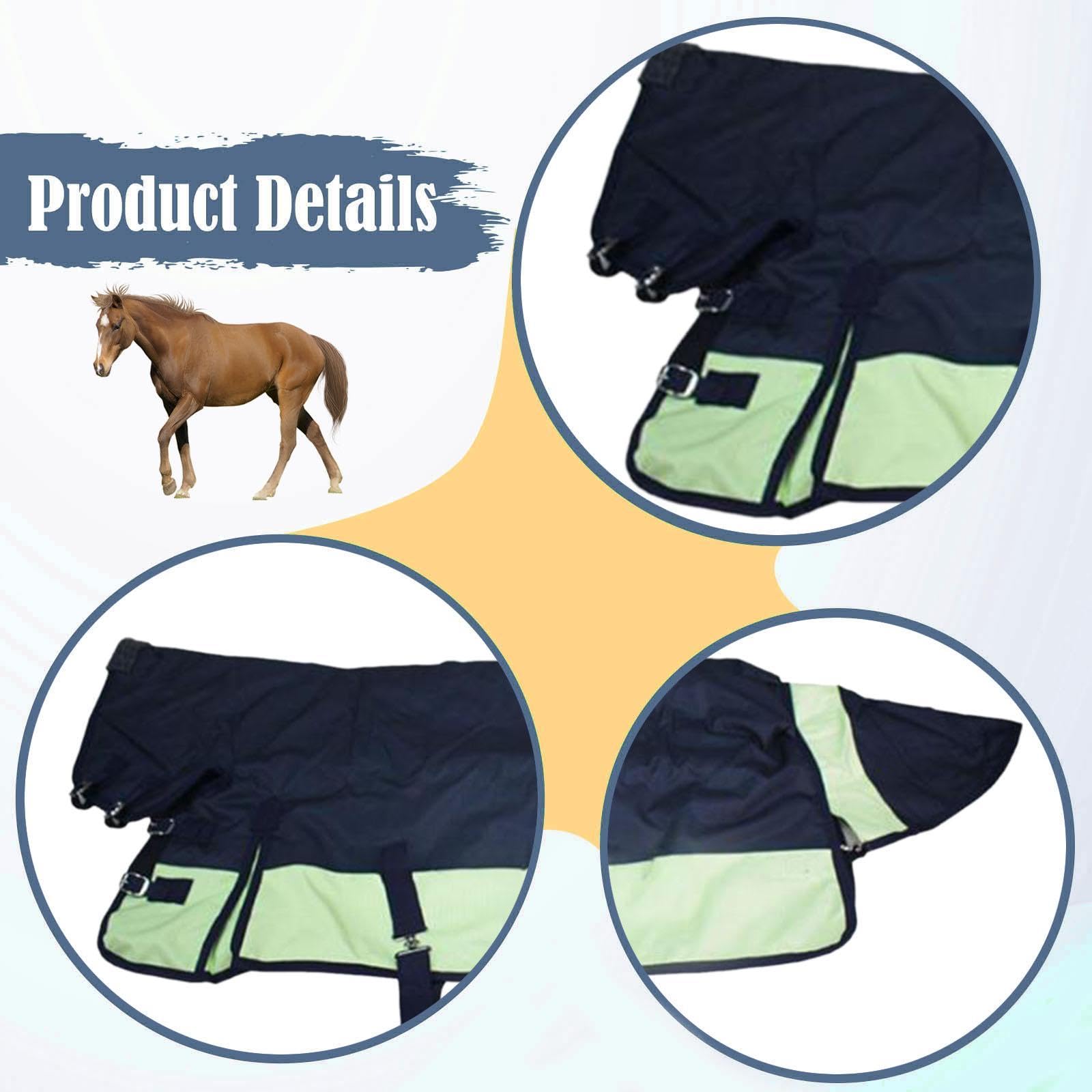 Manta de Invierno para Caballos con Protector Abdominal Integrado, Tejido Oxford 600D, Capucha Protectora, Hebilla Resistente, Apta para Establos Grup, Navy Blue L