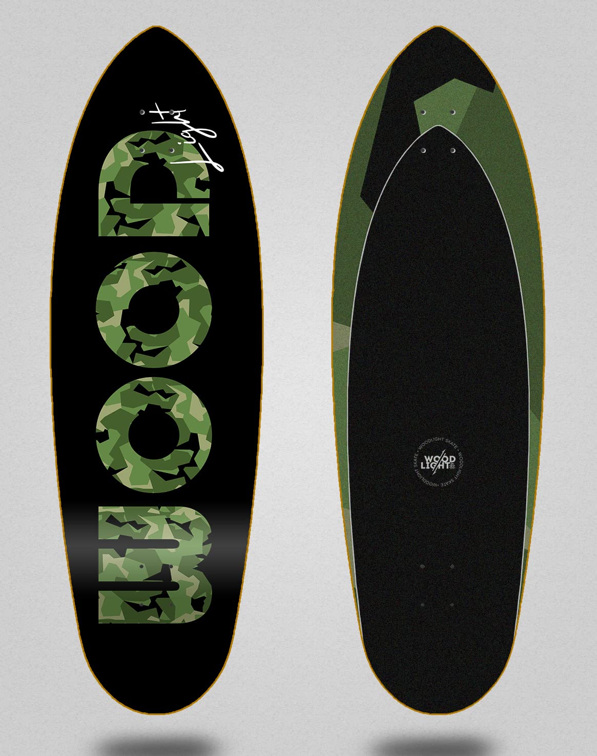 Wood Light monopatin Skate Skateboard surfskate Deck Tabla Camo Icon Black Green 32,5