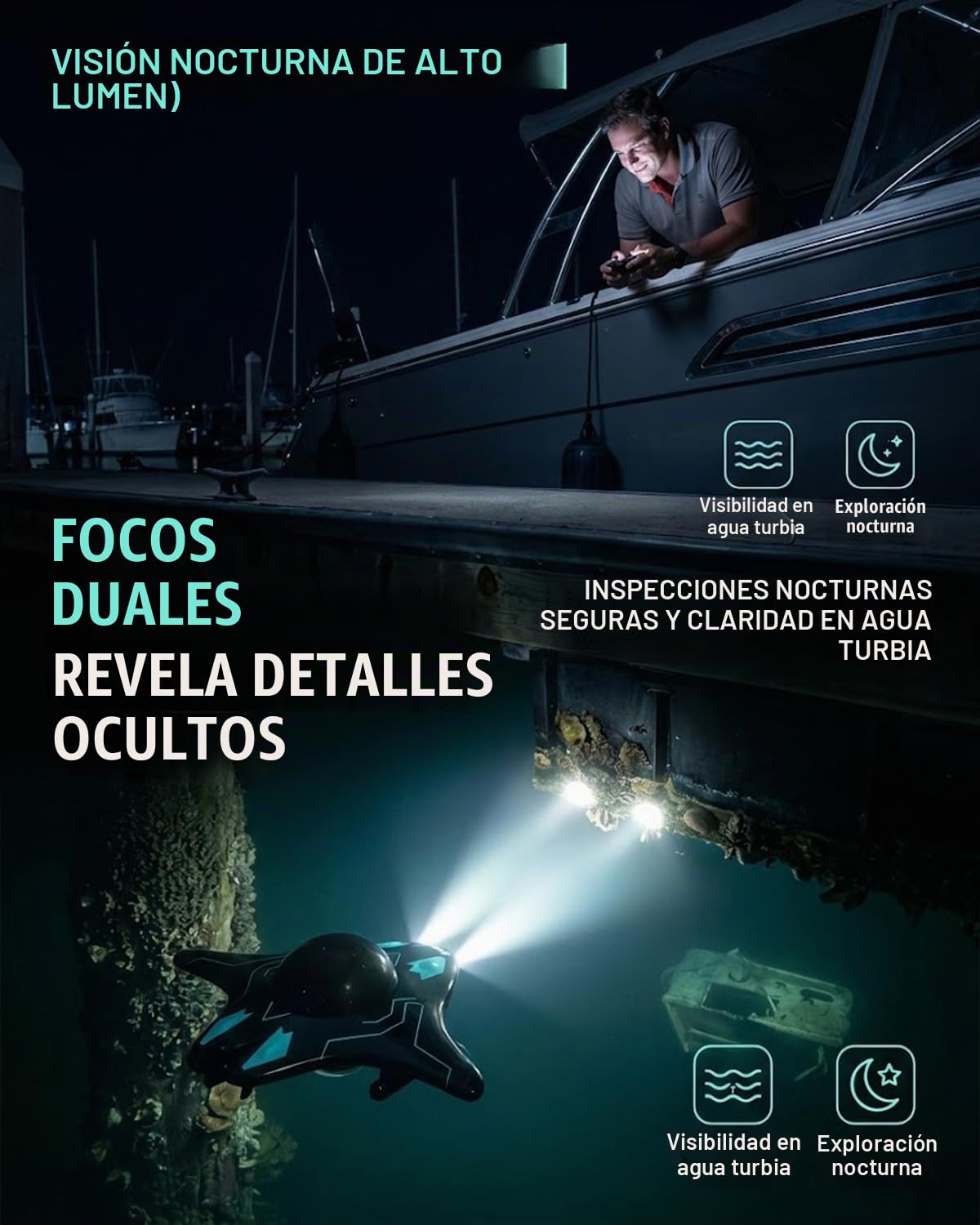 Aquavision Drone, Underwater Drone with Camera, Smart App Control, Full HD 1080p Real Time Image Transmission, Equipped with LED Headlights for Underwater Exploration
