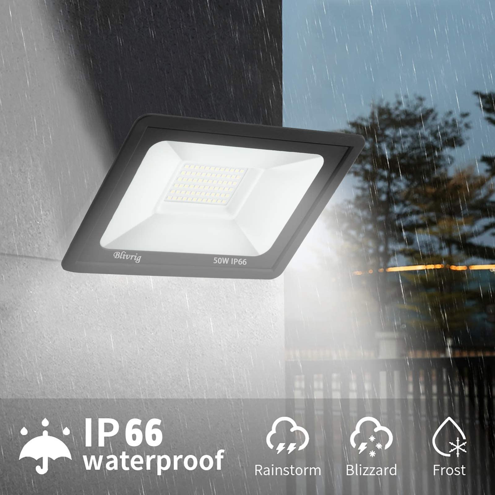 2PCS Foco LED Exterior 50W Blanco Cálido 3000K, 5000LM Focos, Lampara Pared, IP66 Impermeable, para Garaje, Patio, Terraza, Jardín