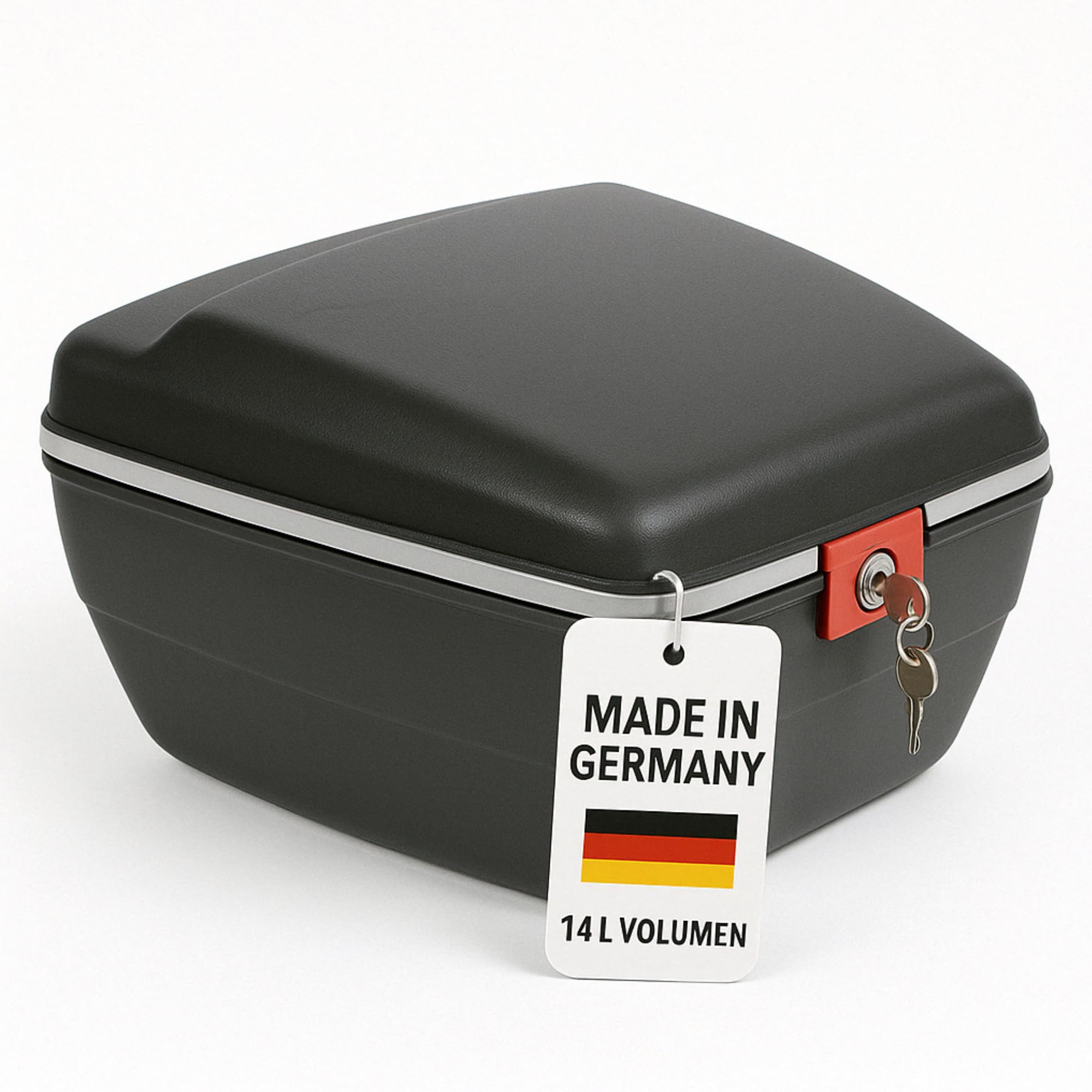 Thiru Touring-Tresor Fahrradkoffer 14L - abschließbar & wasserdicht für Gepäckträger - diebstahlsichere Hartschale mit Universalhalterung für E-Bike & City-Bike - Made in Germany - 36x27x22 cm