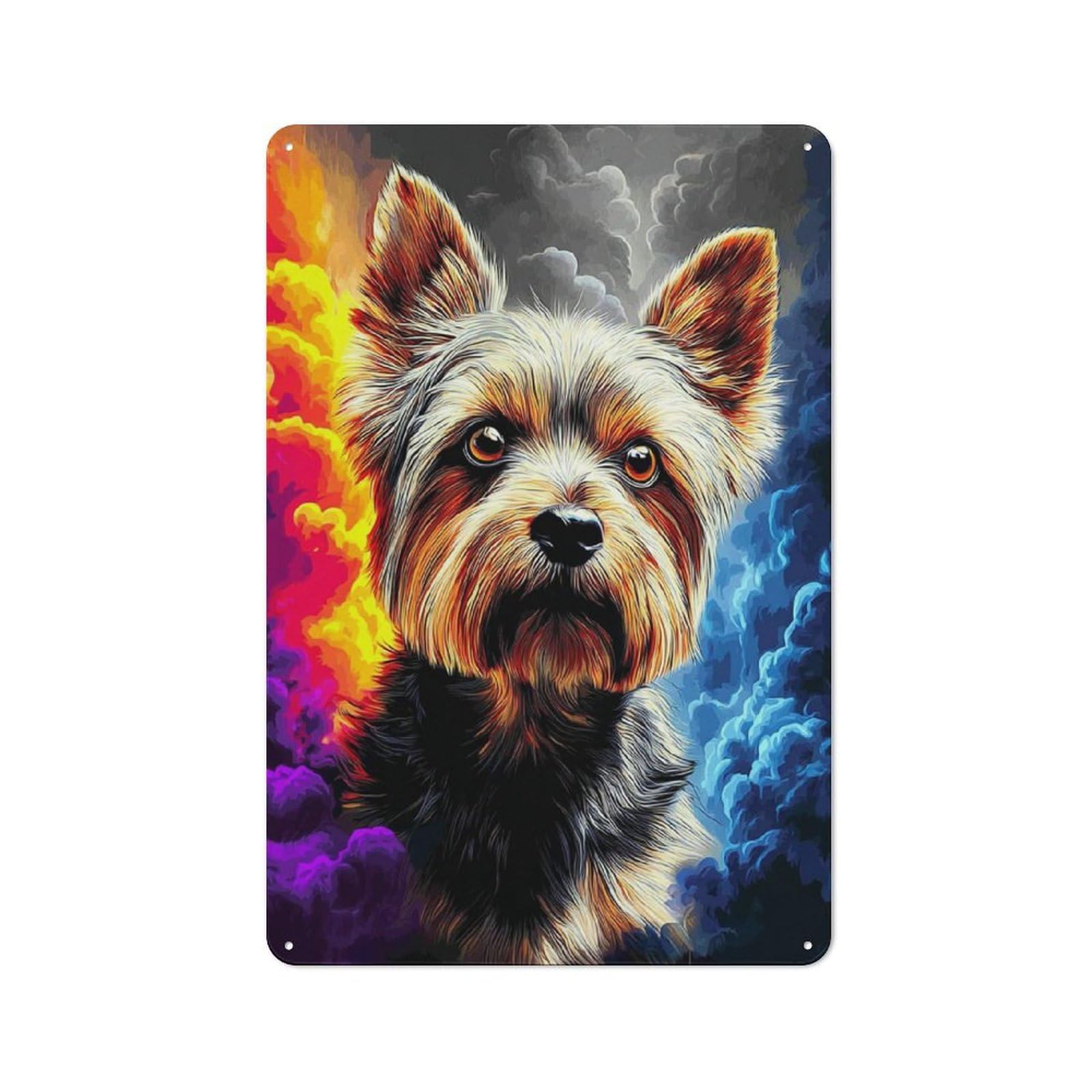 Junmoney Colorful Yorkie Portrait -2 Retro Vintage Tin Sign 30X20cm, Cafe Wall Decor For Kitchen, Cafe, Pantry Or Dining Room