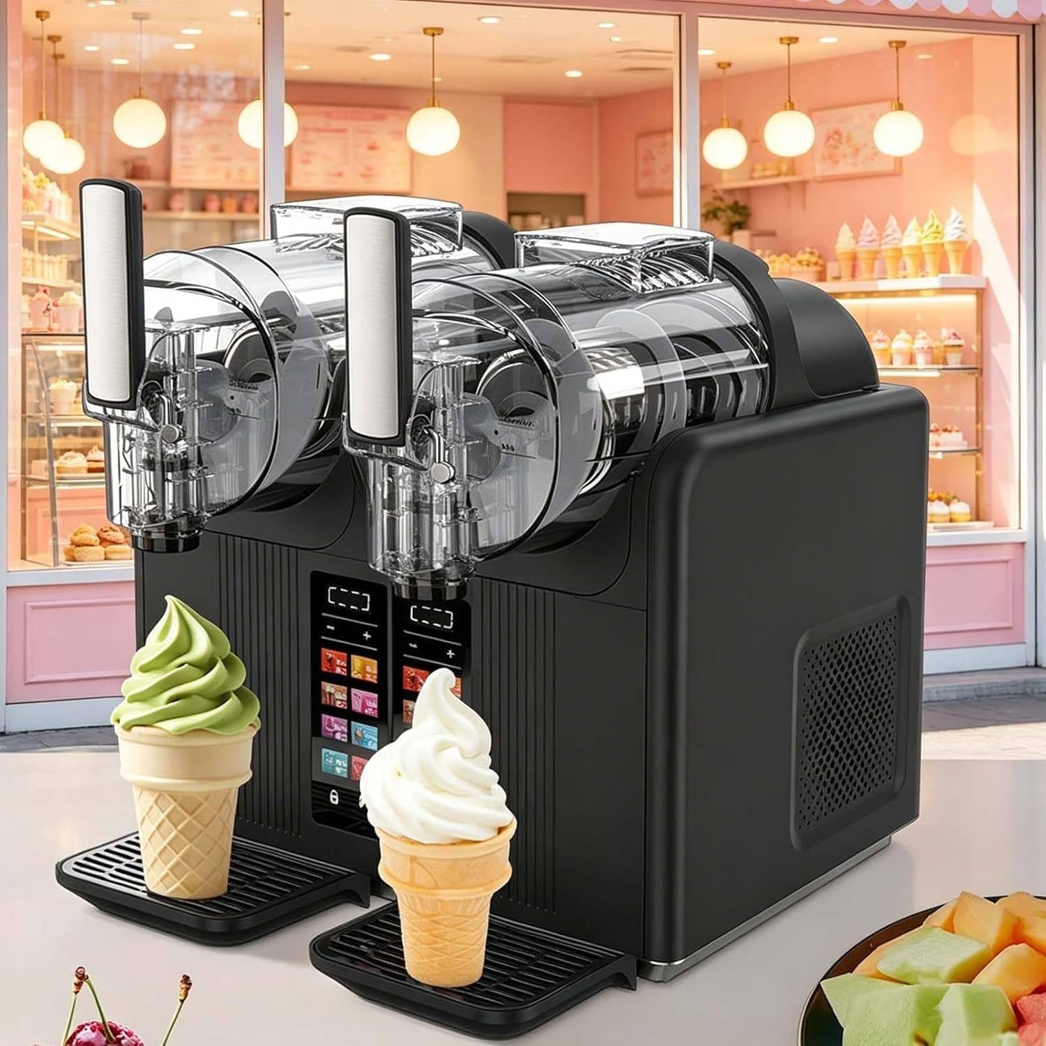 Double Canister Slushie Maker and Creamy Ice Cream Machine, 430W Black